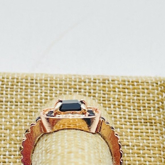 Black Beaded Square Dinner Ring Rose Gold Tone Glam Bling Sparkle Holiday Party - Picture 5 of 6